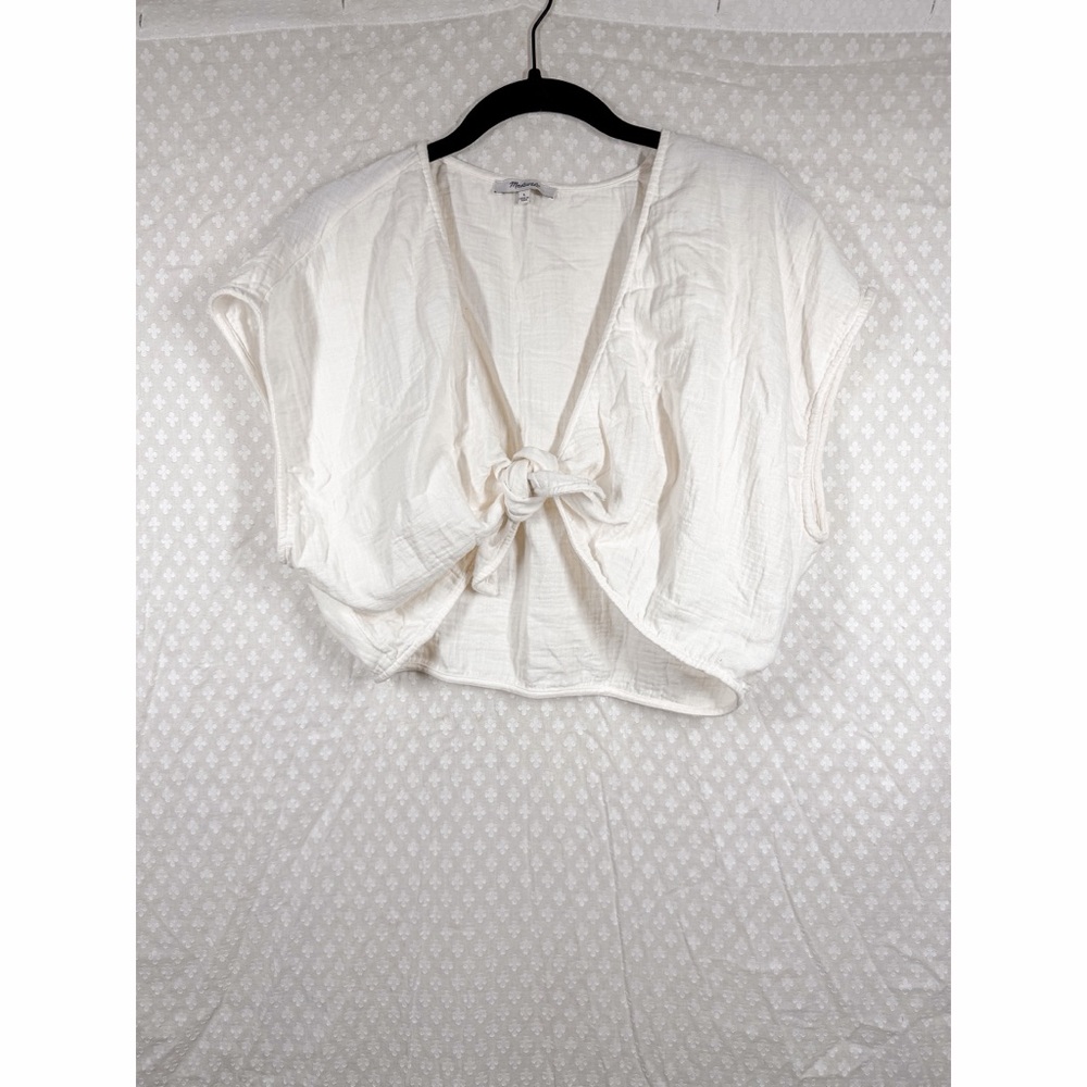 Madewell White Cotton Cropped Tie Front‎ Top